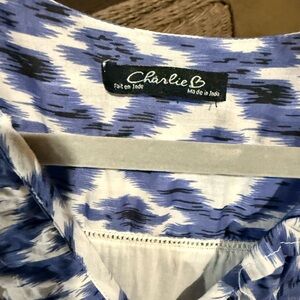 Charlie B Indigo and White Abstract knee length dress